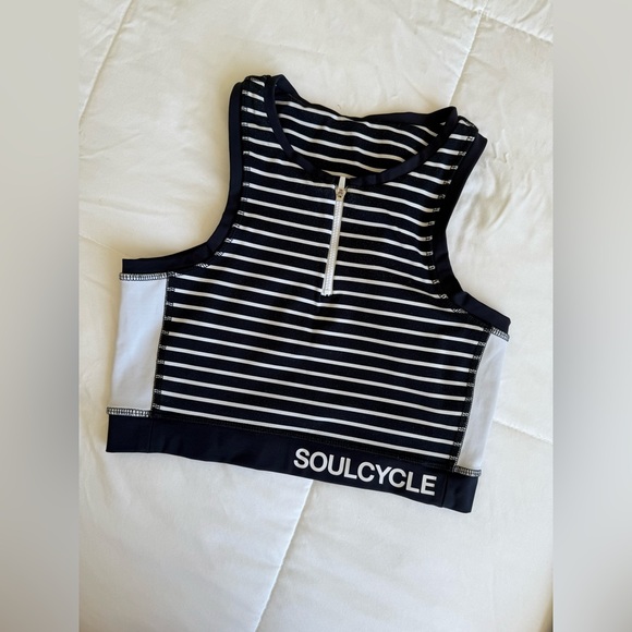 SoulCycle Black and White Striped Crop Top - Picture 1 of 4